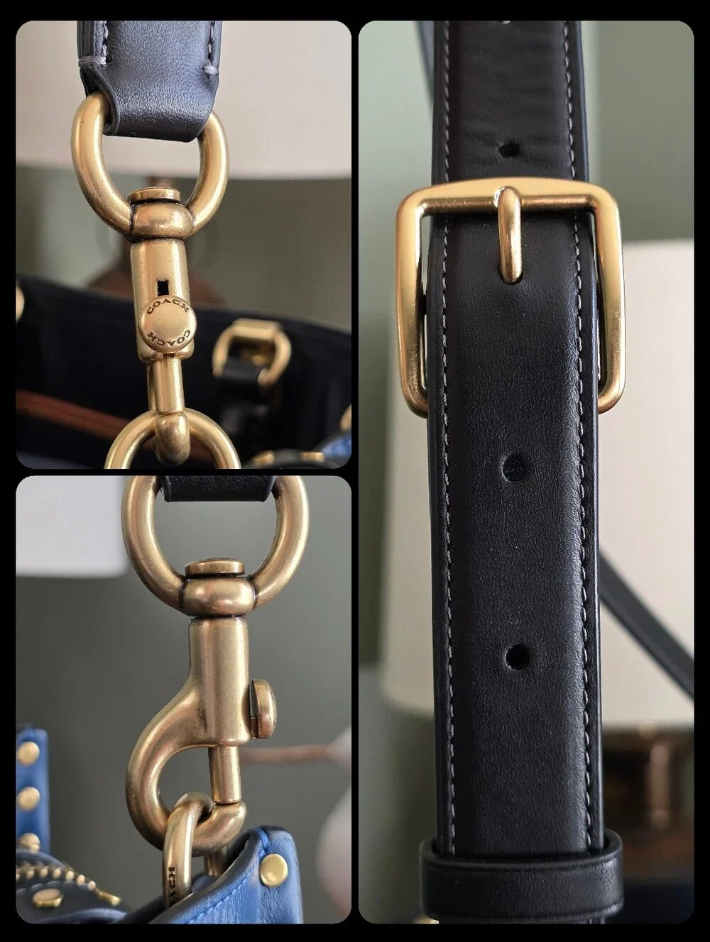 Coach CC381 Rogue 30 True Blue Colorblock Border Rivets Leather Satchel Bag